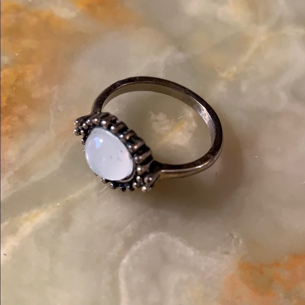 Moonstone Silver Metal Costume Ring Sz 7